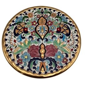 Sevillarte Decorative Wall Plate Floral Scroll Gold Gilt 9 in Hand-Painted